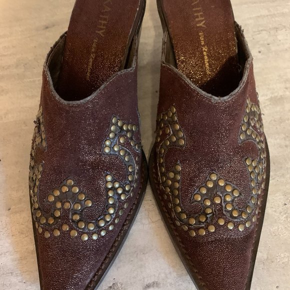 Kathy Van Zeeland Chocolate Studded Glitter Mules - Picture 9 of 11